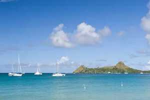 Sailboats anchored off of Reduit beach on the island of St. Lucia in the southern