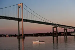 Rhode Island Prints: Sailing and leaving New Port Road Island towards Warren Road Island, passing