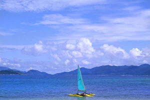 Sailing near capital of Charlotte Amalie in St Thomas USVI Caribbean