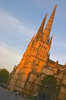 Diagonal Prints: The Saint Andre Cathedral 11th-12th century with twin gothic towers in the evening