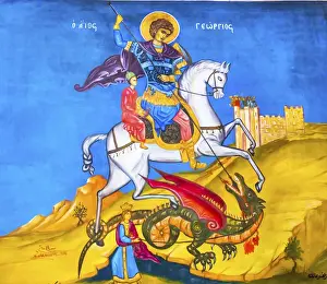 Basilica Prints: Saint George Dragon Fresco Saint Georges Greek Orthodox Church Madaba Jordan