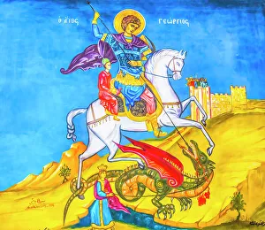 Madaba Prints: Saint George dragon fresco St. George's Greek Orthodox Church