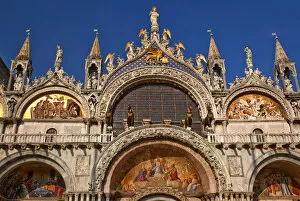 Saint Marks Basilica, Cathedral, Church Statues Mosaics Details Venice Italy Facade