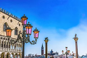 Doges Palace Prints: Saint Marks Square, Doge Palace erected in 1100 s
