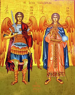 Golden Prints: Saint Michael Angels Golden Icon Saint Georges Greek Orthodox Church Madaba Jordan