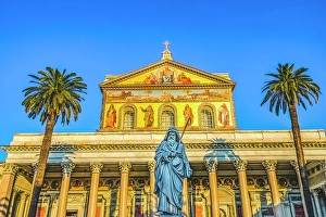 Mosaic Prints: Saint Paul statue facade, Papal Basilica of Saint Paul