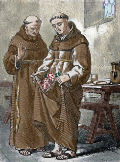 15th Century Prints: Saint Peter de Regalado (13901456). Friar Minor and reformer. Colored engraving