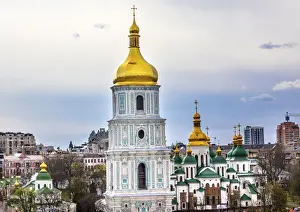 Kiev Prints: Saint Sophia Sofia Cathedral Spires Towe Golden Dome Sofiyskaya Square Kiev Ukraine