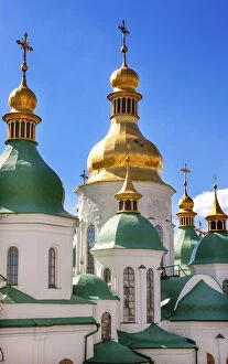 Saint Sophia Sofia Cathedral Spires Tower Golden Dome Sofiyskaya Square Kiev Ukraine