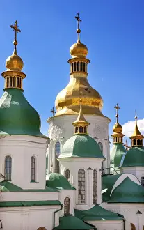 Kiev Prints: Saint Sophia Sofia Cathedral Spires Tower Golden Dome Sofiyskaya Square Kiev Ukraine