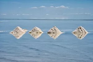 Salt cones on the reflected surface of the salt flat, Salar de Uyuni, Potosi Department