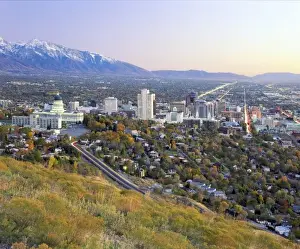 Images Dated 30th July 2007: SALT LAKE CITY, UTAH. USA. Downtown Salt Lake City, Salt Lake Valley, & Wasatch Mountains