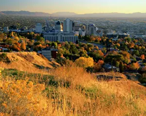 Downtown Prints: SALT LAKE CITY, UTAH. USA. Downtown Salt Lake City & Salt Lake Valley in autumn