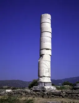 Classical Prints: Samos Heraion. Single remaining column of Polykratos Temple rebuilt by Theodorus in 525 BC