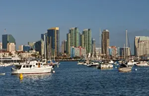 Images Dated 2027 June: San Diego Bay, California. Fleet of sailboats and skyline of San Diego