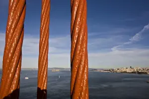Cable Prints: San Francisco and Alcatraz Island as seen through the cables of the Golden Gate Bridge