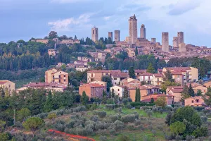 Skyline Prints: San Gimignano Skyline in Evening Sun. Tuscany. Italy