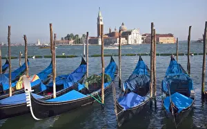 Italy Prints: San Giorgio Maggiore Church and Bell Tower Blue Gondolas Grand Canal Venice Italy