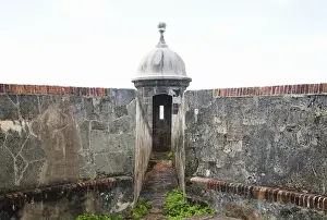 Passage Prints: San Juan, Puerto Rico - Stone walls lead to a narrow passage way going to a watchtower