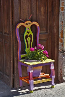 San Miguel De Allende, Mexico. Colorful painted chair planter