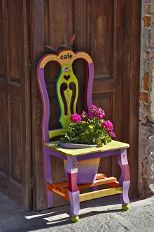 San Miguel De Allende, Mexico. Colorful painted chair planter