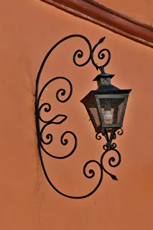 Colonial Prints: San Miguel De Allende, Mexico. Lantern and shadow on colorful buildings