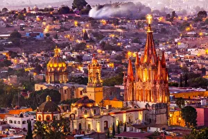 Town Square Prints: San Miguel de Allende, Mexico, Miramar, Overlook Parroquia Archangel Church Close Up