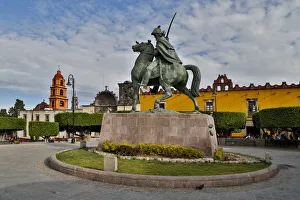 Colonial Prints: San Miguel De Allende, Mexico. Plaza Civica and Statue of General Allende
