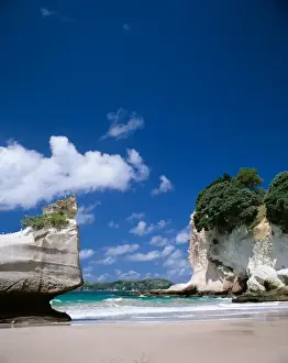 The sand beach at Catherdral Cove on the Coromandel Peninsula of the North Island