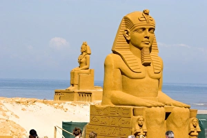 Images Dated 30th July 2007: Sand sculptures on the beach at Le Touquet-Paris-Plage in the department of Pas-de-Calais