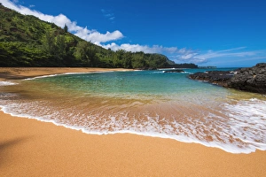 Hawaii Prints: Sand and surf at Lumahai Beach, Island of Kauai, Hawaii