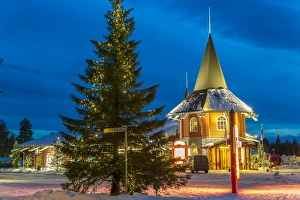 Amusement Park Prints: Santa Claus village at dusk, Rovaniemi, Finland