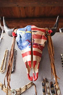 Images Dated 20th August 2011: Santa Fe, New Mexico, United States. Indian Market, painted cow skull