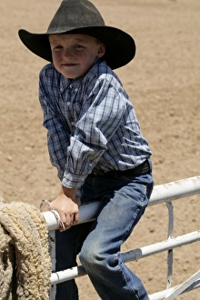 Children Prints: Santa Fe, New Mexico, USA. Galisteo Rodeo, young cowboy. (MR)
