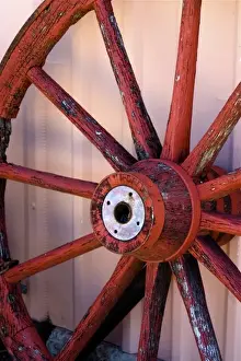 Wagon Prints: Santa Fe, New Mexico, USA. Old western wagon wheel