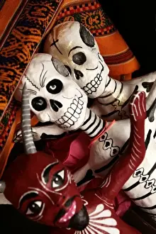 Day Of The Dead Prints: Santa Fe, New Mexico, USA. Paper mache Mexican Day of the Dead skeletons celebrate