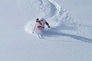 James Kay Prints: Santa Skiing at Snowbird Ski Resort, Wasatch Mountains, Utah. (MR)
