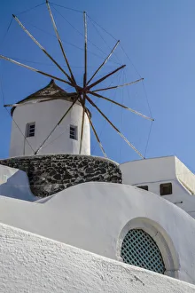 Aqua Prints: Santorini, Greece. White Washed Buildings and the Aegean Blue Sky