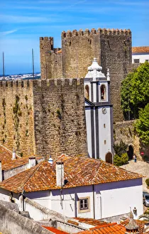 Classical Prints: Sao Pedro Church Orange Roofs 11th Century Medieval Town Obidos Portugal