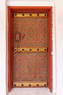 Saudi Arabia Prints: Saudi Arabia, Al-Qassim, Unaizah. Colorfully painted door. (Editorial Use Only)