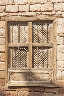 Medina Prints: Saudi Arabia, Medina. Barred and shuttered wooden window in old town Al-Ula