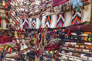 Fabric Prints: Saudi Arabia, Riyadh, Al-Dirah. Blankets, pillows and rugs at the Souq Al-Zal