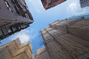 Renovation Prints: Scaffolding around the residential buildings for renovation in Quarry Bay, Hong Kong