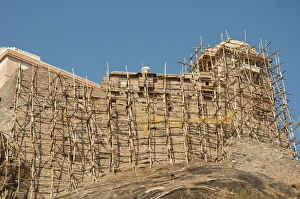Mewar Prints: Scaffolding made of tree branches, Kumbhalgarh Fort, Kumbhalgarh, Rajasthan, India