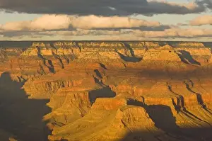 Scenic landscape of the south rim of the Grand Canyon at sunset in wintertime, Grand