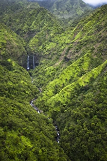 Scenic views of Kauais interior rain forests from above