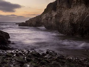 Schooners Cove, sunset, twilight, Pacific Ocean at Montana de Oro State Park