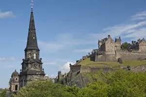 Images Dated 22nd May 2011: Scotland, Edinburgh. Historic hilltop Edinburgh Castle, with the clock tower of St