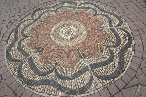 Mosaic Prints: Scotland, Edinburgh. Historic Rose Street, with stone mosaic rose design in street