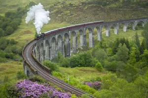 Smoke Prints: Scotland. The Jacobite Train on elevated track